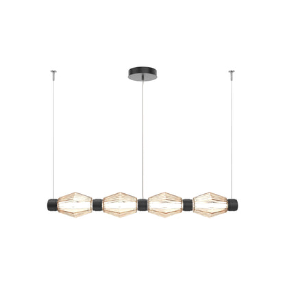 Aalto Mandrel Linear LED Chandelier in Matte Black/Amber Blown Glass (53.3-Inch).