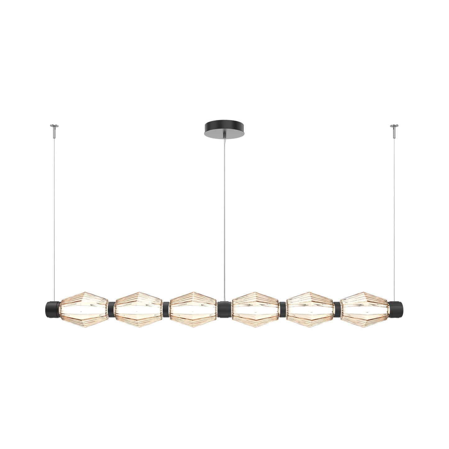 Aalto Mandrel Linear LED Chandelier in Matte Black/Amber Blown Glass (72.6-Inch).