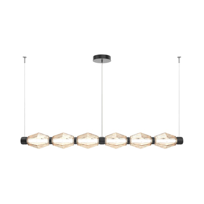 Aalto Mandrel Linear LED Chandelier in Matte Black/Amber Blown Glass (72.6-Inch).