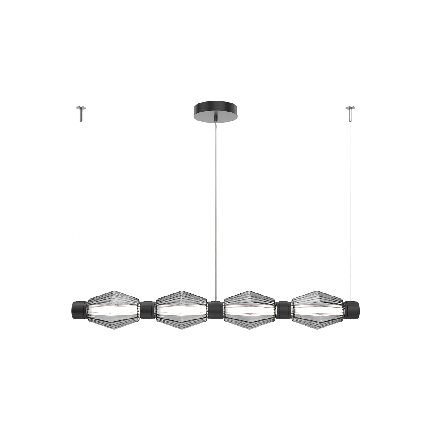 Aalto Mandrel Linear LED Chandelier in Matte Black/Smoke Blown Glass (53.3-Inch).