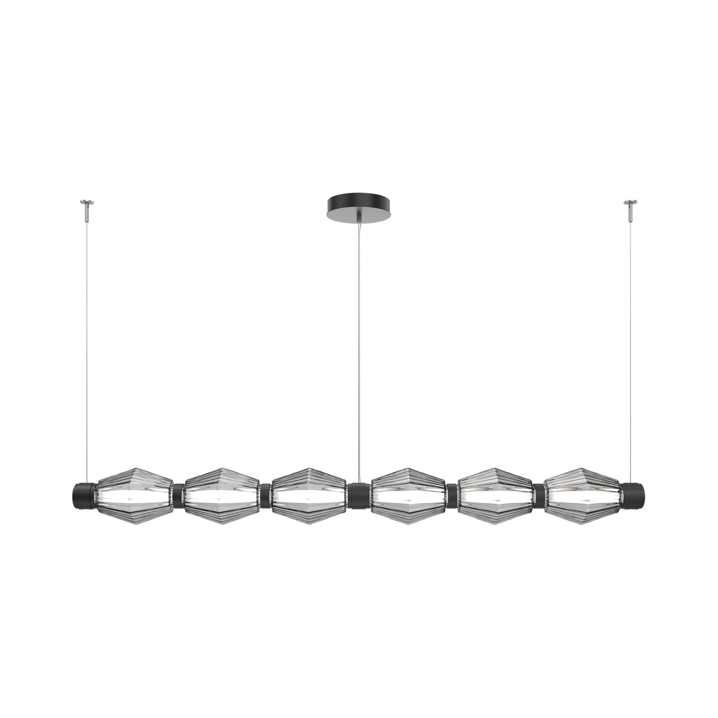 Aalto Mandrel Linear LED Chandelier in Matte Black/Smoke Blown Glass (72.6-Inch).