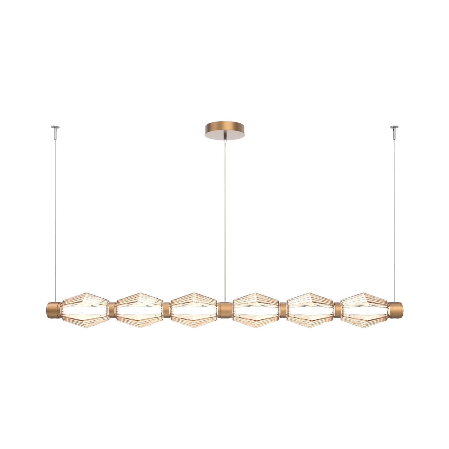 Aalto Mandrel Linear LED Chandelier in Novel Brass/Amber Blown Glass (72.6-Inch).