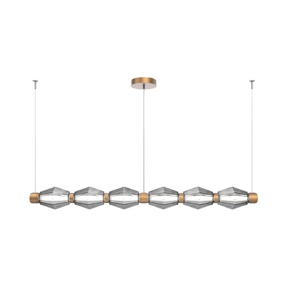 Aalto Mandrel Linear LED Chandelier in Novel Brass/Smoke Blown Glass (72.6-Inch).