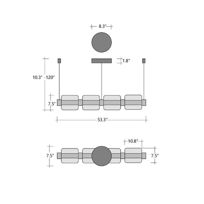 Aalto Mandrel Linear LED Chandelier - line drawing.