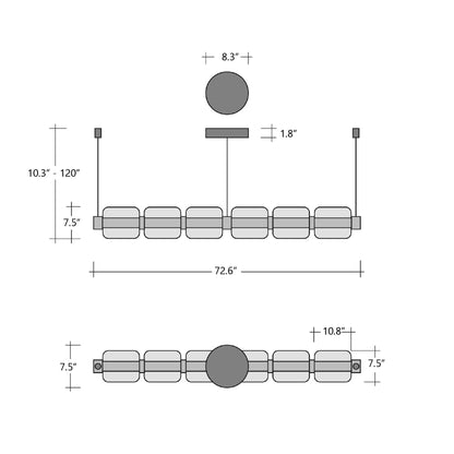 Aalto Mandrel Linear LED Chandelier - line drawing.