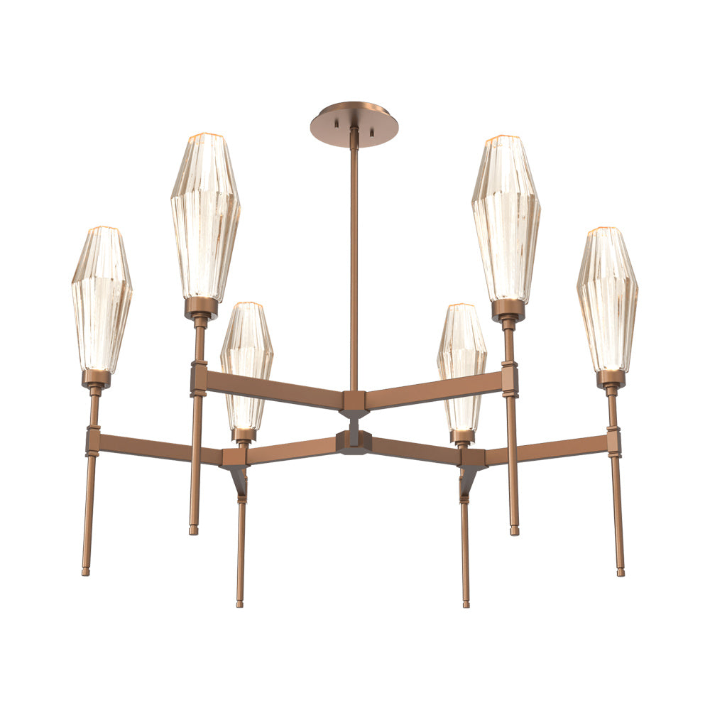 Aalto Round Belvedere LED Chandelier in Burnished Bronze/Amber Blown Glass.