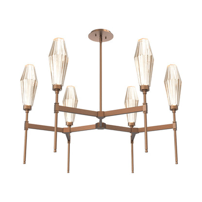 Aalto Round Belvedere LED Chandelier in Burnished Bronze/Amber Blown Glass.