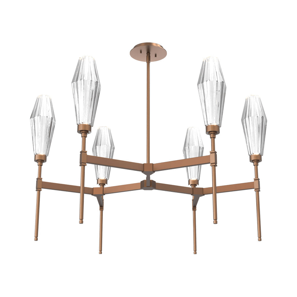 Aalto Round Belvedere LED Chandelier in Burnished Bronze/Clear Blown Glass.