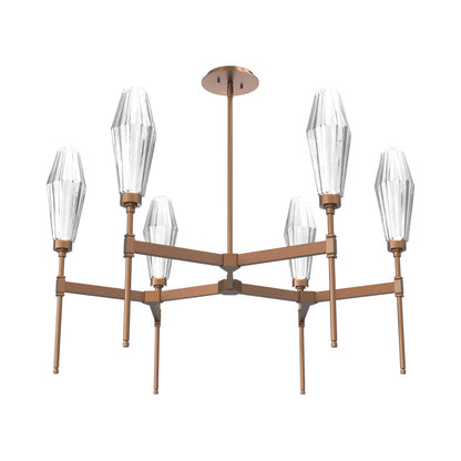 Aalto Round Belvedere LED Chandelier in Burnished Bronze/Clear Blown Glass.