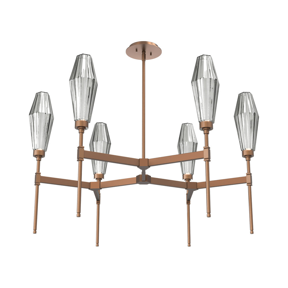 Aalto Round Belvedere LED Chandelier in Burnished Bronze/Smoke Blown Glass.