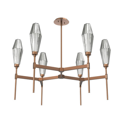 Aalto Round Belvedere LED Chandelier in Burnished Bronze/Smoke Blown Glass.