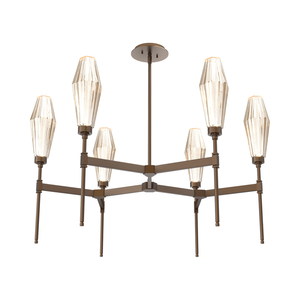 Aalto Round Belvedere LED Chandelier in Flat Bronze/Amber Blown Glass.