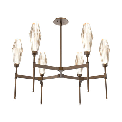 Aalto Round Belvedere LED Chandelier in Flat Bronze/Amber Blown Glass.