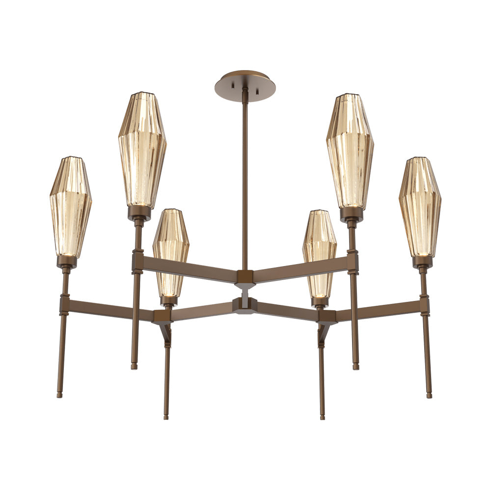 Aalto Round Belvedere LED Chandelier in Flat Bronze/Bronze Blown Glass.