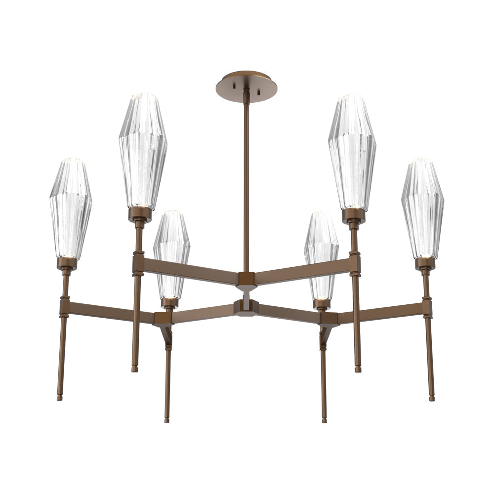 Aalto Round Belvedere LED Chandelier in Flat Bronze/Clear Blown Glass.