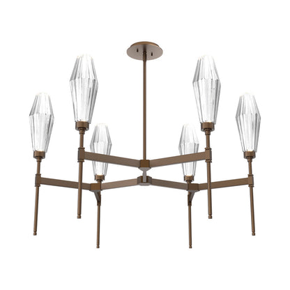 Aalto Round Belvedere LED Chandelier in Flat Bronze/Clear Blown Glass.