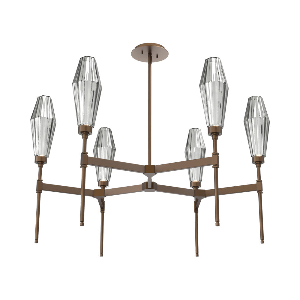 Aalto Round Belvedere LED Chandelier in Flat Bronze/Smoke Blown Glass.