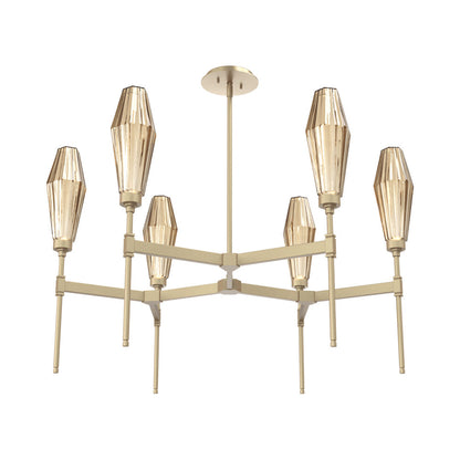 Aalto Round Belvedere LED Chandelier in Gilded Brass/Bronze Blown Glass.