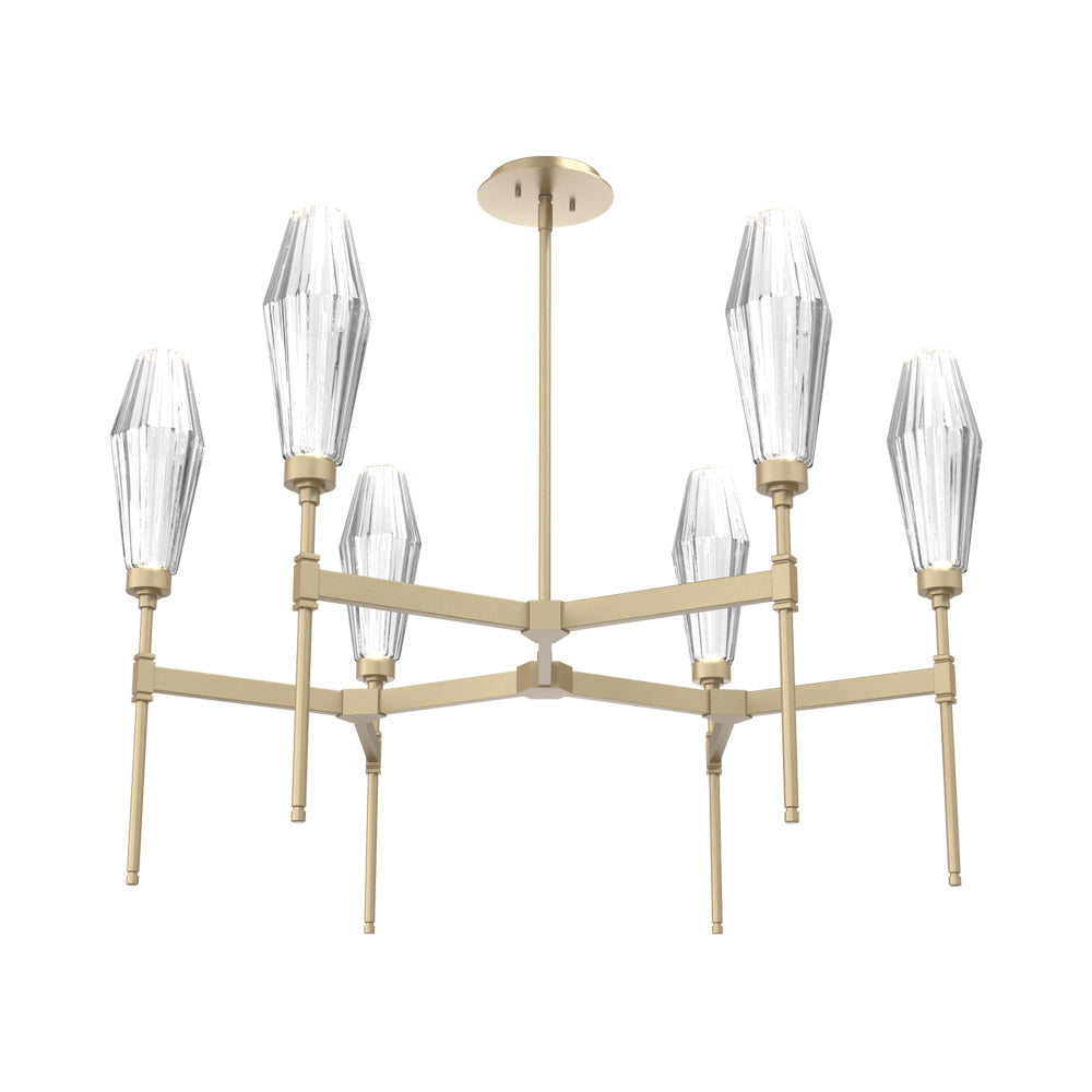 Aalto Round Belvedere LED Chandelier in Gilded Brass/Clear Blown Glass.