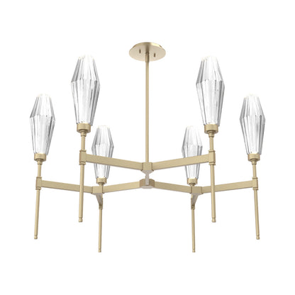 Aalto Round Belvedere LED Chandelier in Gilded Brass/Clear Blown Glass.