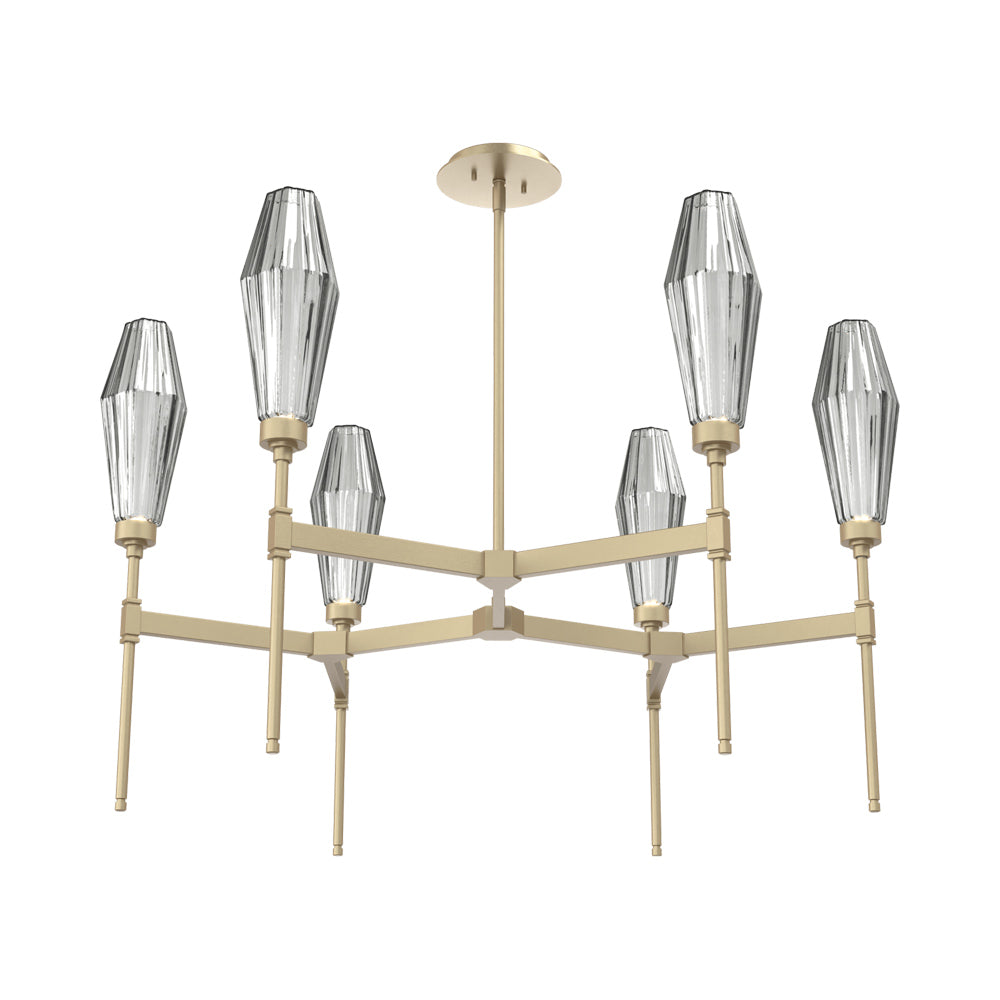 Aalto Round Belvedere LED Chandelier in Gilded Brass/Smoke Blown Glass.