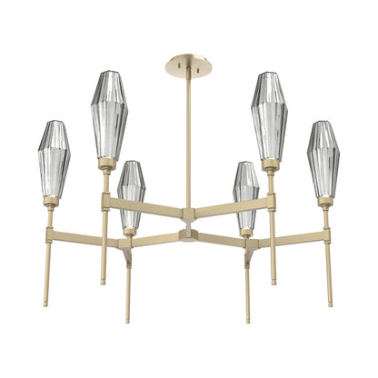Aalto Round Belvedere LED Chandelier in Gilded Brass/Smoke Blown Glass.