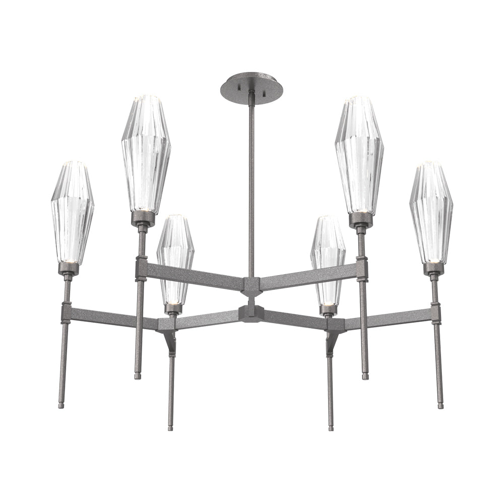 Aalto Round Belvedere LED Chandelier in Graphite/Clear Blown Glass.