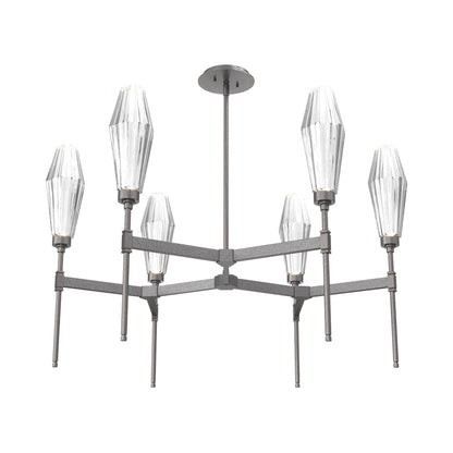 Aalto Round Belvedere LED Chandelier in Graphite/Clear Blown Glass.