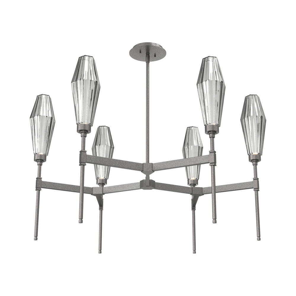 Aalto Round Belvedere LED Chandelier in Graphite/Smoke Blown Glass.