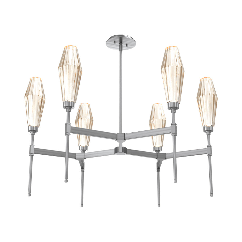 Aalto Round Belvedere LED Chandelier in Gunmetal/Amber Blown Glass.