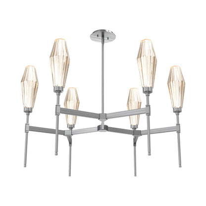 Aalto Round Belvedere LED Chandelier in Gunmetal/Amber Blown Glass.