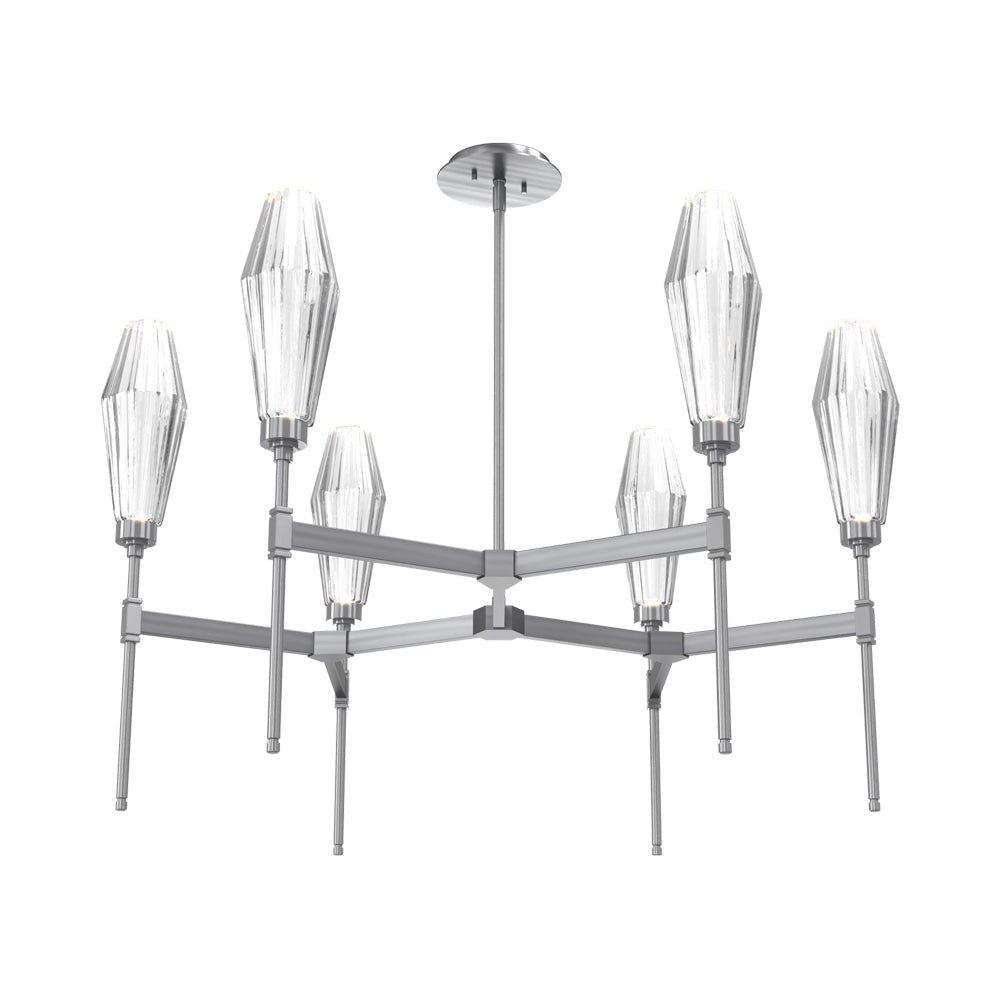 Aalto Round Belvedere LED Chandelier in Gunmetal/Clear Blown Glass.