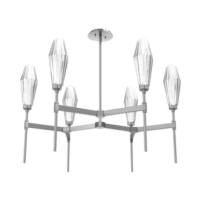 Aalto Round Belvedere LED Chandelier in Gunmetal/Clear Blown Glass.