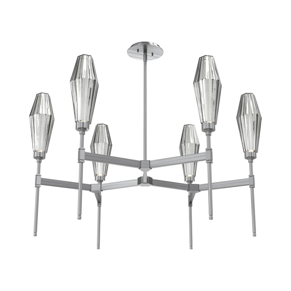 Aalto Round Belvedere LED Chandelier in Gunmetal/Smoke Blown Glass.