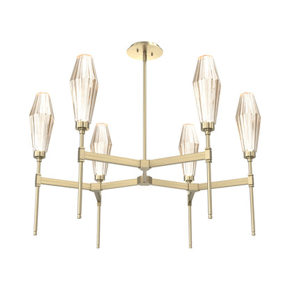 Aalto Round Belvedere LED Chandelier in Heritage Brass/Amber Blown Glass.