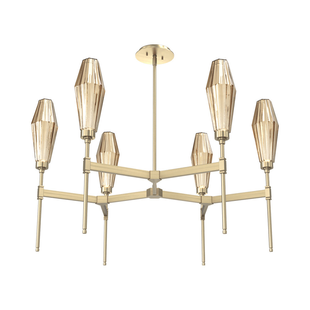 Aalto Round Belvedere LED Chandelier in Heritage Brass/Bronze Blown Glass.