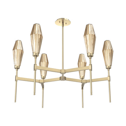 Aalto Round Belvedere LED Chandelier in Heritage Brass/Bronze Blown Glass.