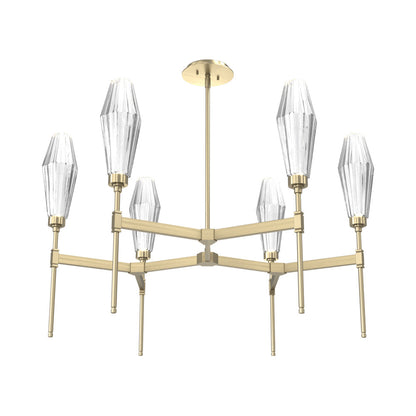Aalto Round Belvedere LED Chandelier in Heritage Brass/Clear Blown Glass.