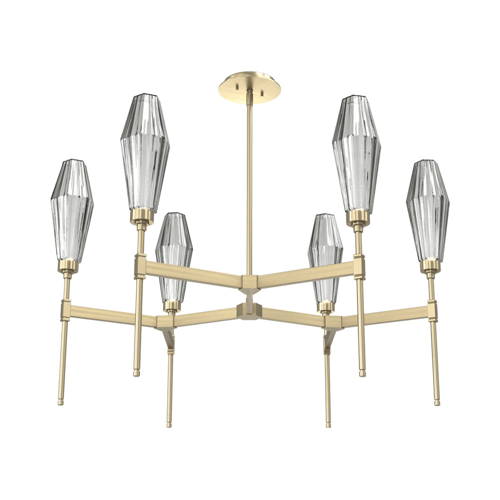 Aalto Round Belvedere LED Chandelier in Heritage Brass/Smoke Blown Glass.