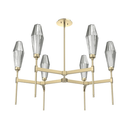 Aalto Round Belvedere LED Chandelier in Heritage Brass/Smoke Blown Glass.