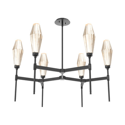 Aalto Round Belvedere LED Chandelier in Matte Black/Amber Blown Glass.