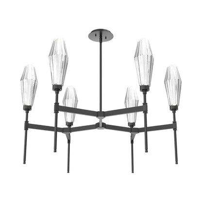 Aalto Round Belvedere LED Chandelier in Matte Black/Clear Blown Glass.