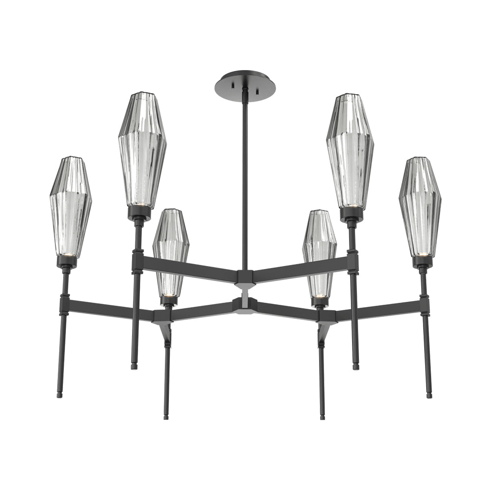 Aalto Round Belvedere LED Chandelier in Matte Black/Smoke Blown Glass.