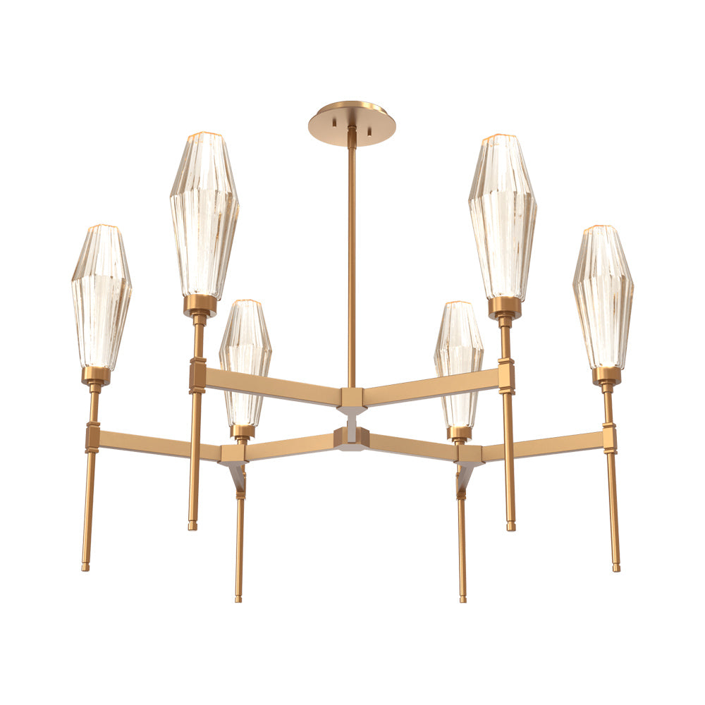 Aalto Round Belvedere LED Chandelier in Novel Brass/Amber Blown Glass.