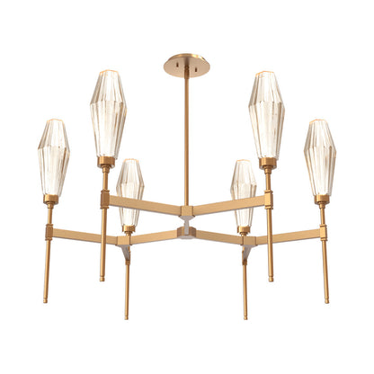 Aalto Round Belvedere LED Chandelier in Novel Brass/Amber Blown Glass.