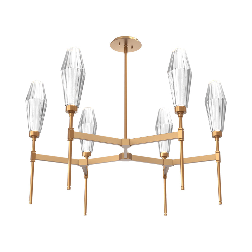 Aalto Round Belvedere LED Chandelier in Novel Brass/Clear Blown Glass.