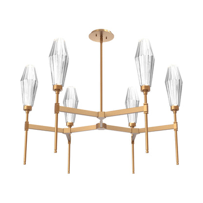 Aalto Round Belvedere LED Chandelier in Novel Brass/Clear Blown Glass.