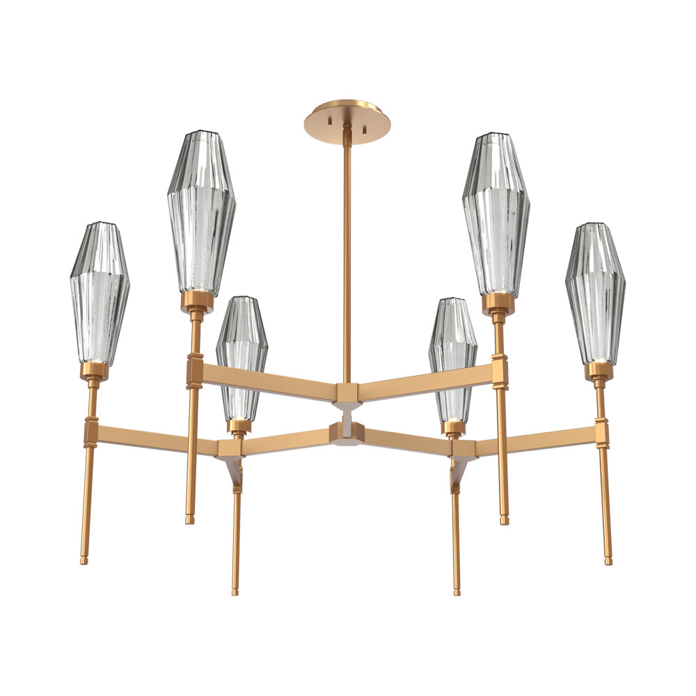 Aalto Round Belvedere LED Chandelier in Novel Brass/Smoke Blown Glass.