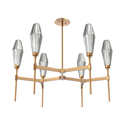 Aalto Round Belvedere LED Chandelier in Novel Brass/Smoke Blown Glass.