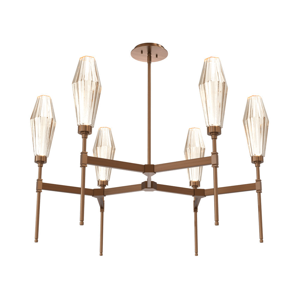 Aalto Round Belvedere LED Chandelier in Oil Rubbed Bronze/Amber Blown Glass.